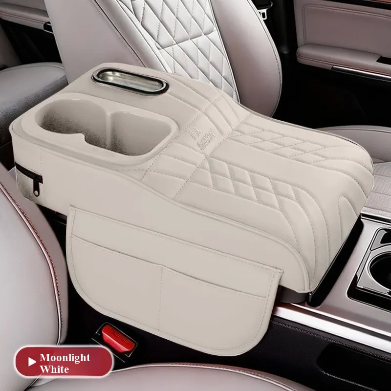 Elevación de apoyabrazos de cuero con patrón Napa de nivel de automóvil de lujo | Extensión de consola central integrada con portavasos multifuncional y almacenamiento
