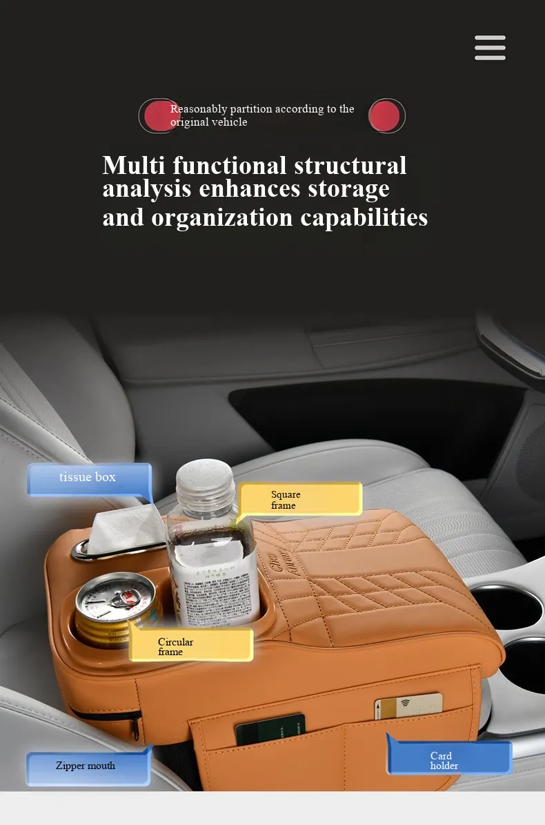 Elevación de apoyabrazos de cuero con patrón Napa de nivel de automóvil de lujo | Extensión de consola central integrada con portavasos multifuncional y almacenamiento-9