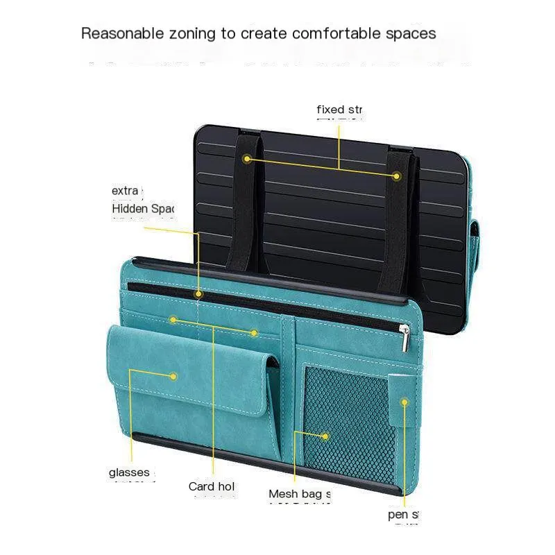 Suport de depozitare pentru parasolar auto, multi-functional, pentru ochelari, carduri, permis de conducere și documente, husă de organizare pentru interiorul mașinii.