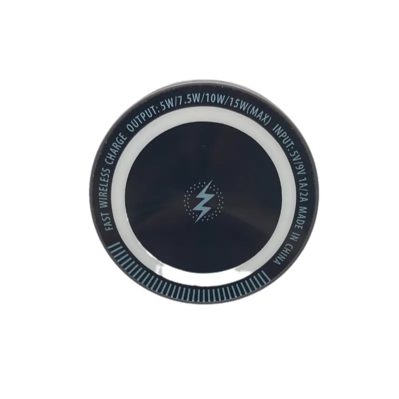 Carregador sense fil circular magnètic per a cotxe de 15W amb llum, suport per a telèfon intel·ligent de càrrega ràpida, compatible amb Apple i Android