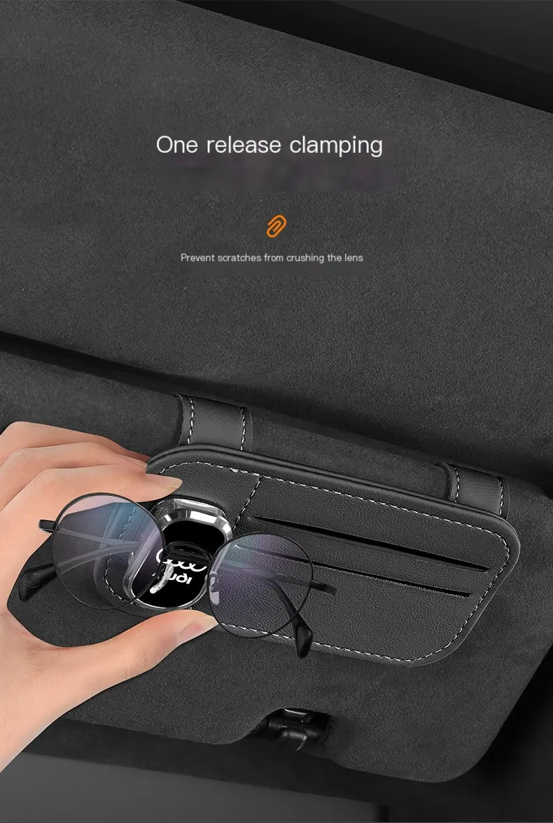 Organisateur de rangement pour pare-soleil de voiture, support multifonctionnel pour lunettes, pochette de rangement pour cartes, porte-cartes, poche à tickets et documents.-4