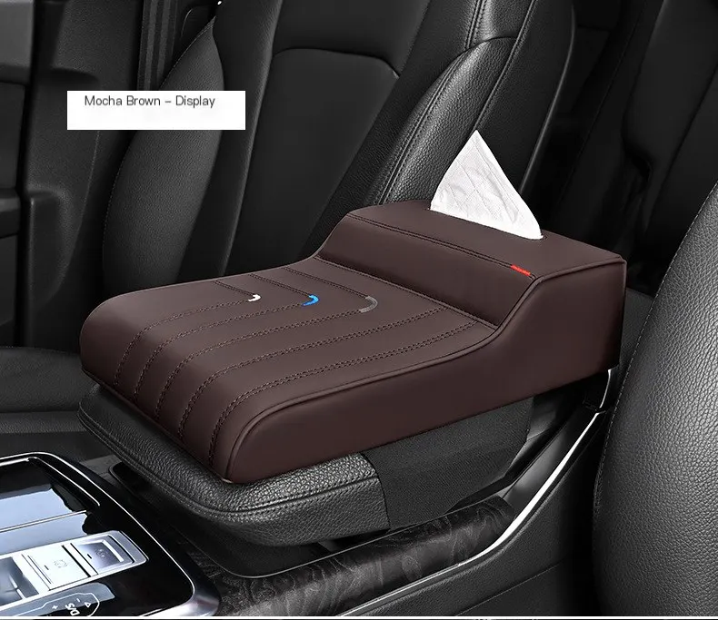 Coussin d'accoudoir de voiture avec boîte à mouchoirs, en cuir antidérapant, compatible avec tous les modèles de véhicules universels, mousse à mémoire de forme respirante pour voiture.
