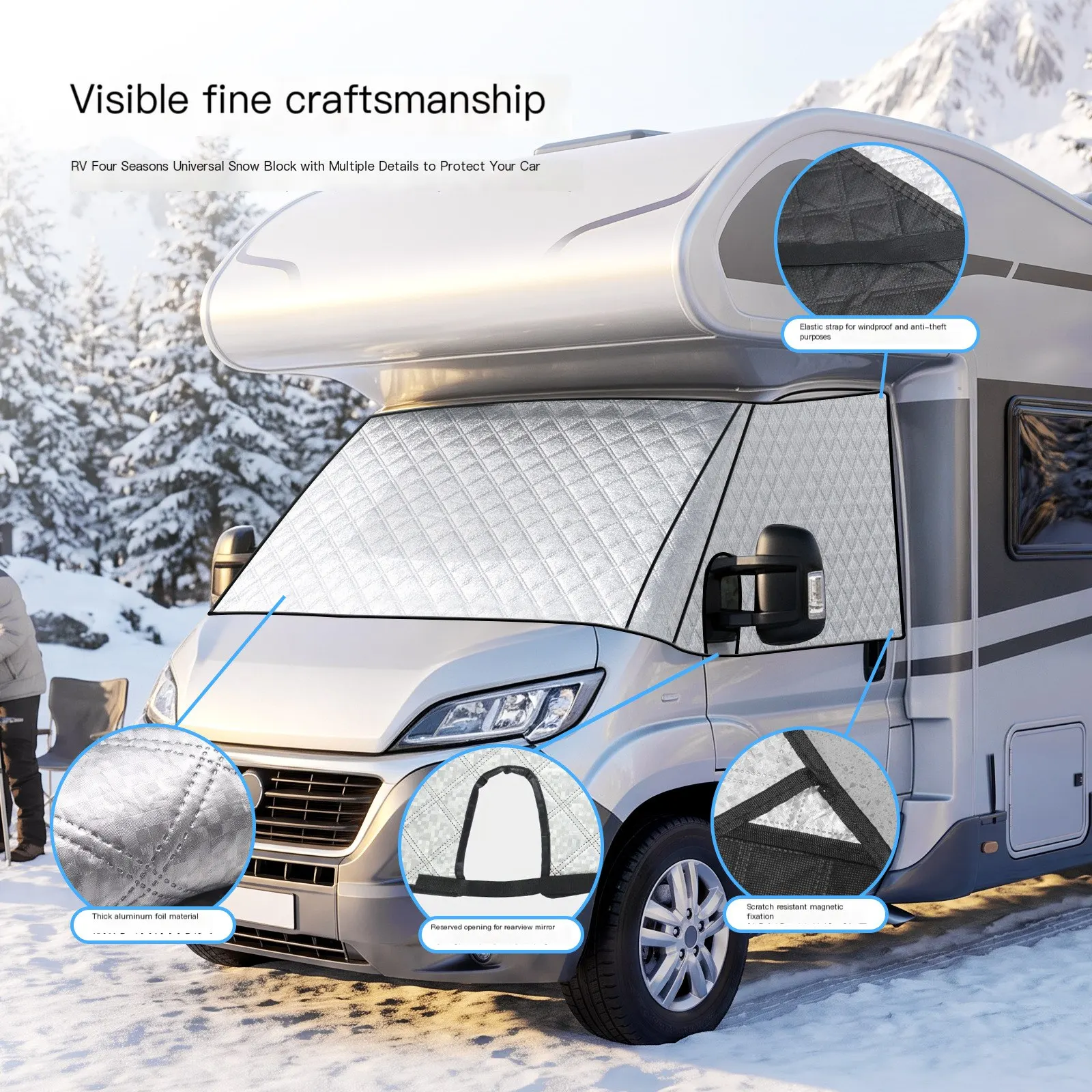 Funda de neu per a autocaravanes i vehicles, protector solar per al parabrisa davanter, coberta anti-calor, parasol per al parabrisa, funda per a vehicle, apta per a totes les estacions.