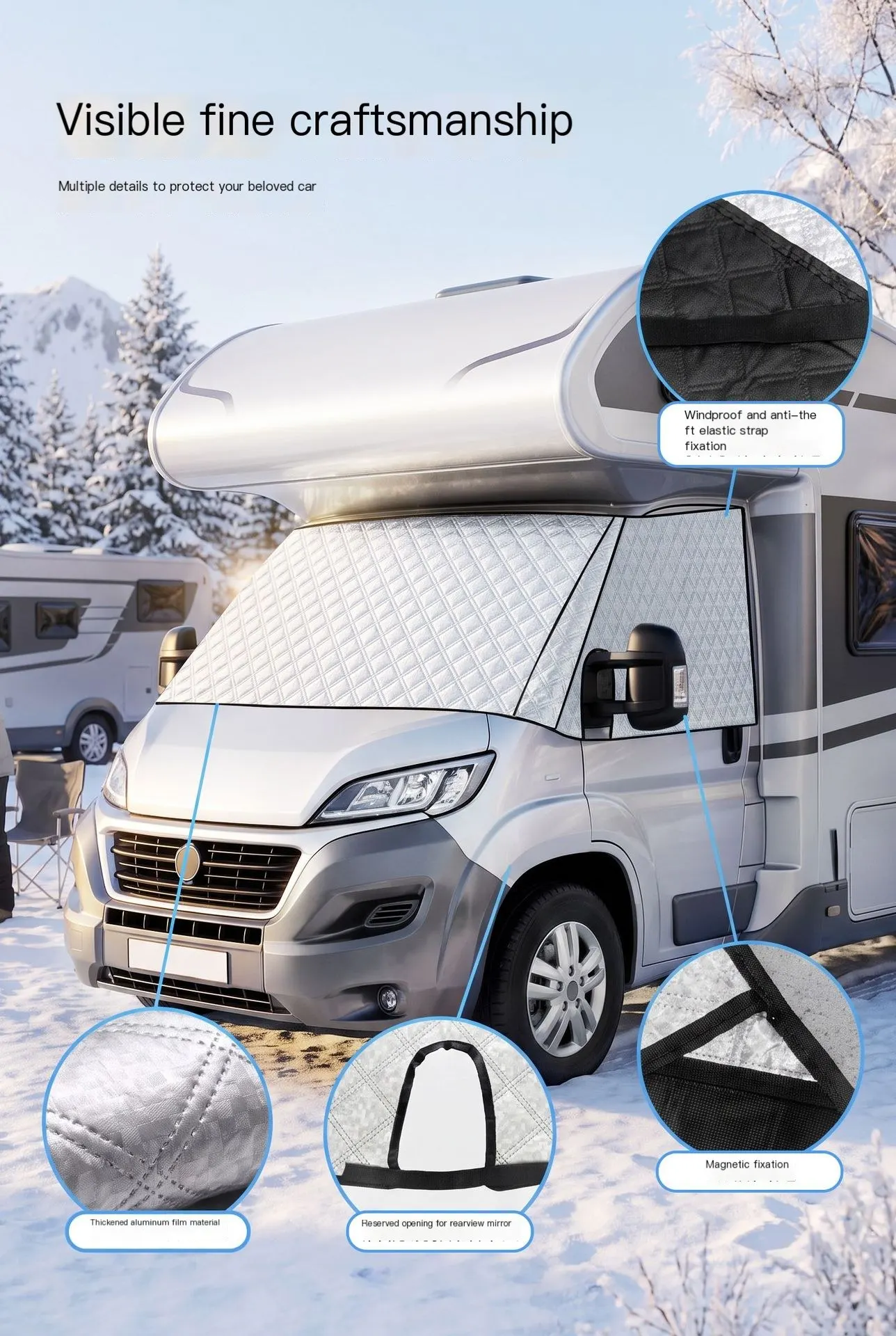 Funda de neu per a autocaravanes i vehicles, protector solar per al parabrisa davanter, coberta anti-calor, para-sol per al parabrisa, funda per a vehicle, apta per a totes les estacions.-8