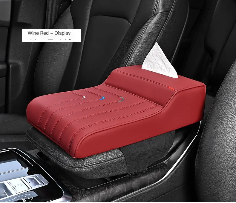 Coussin d'accoudoir de voiture avec boîte à mouchoirs, en cuir antidérapant, compatible avec tous les modèles de véhicules universels, mousse à mémoire de forme respirante pour voiture.