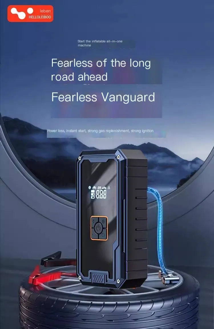 Power bank de démarrage d'urgence pour voiture avec affichage numérique, compatible avec le démarrage de la batterie, gonfleur de pneus, pompe à air et chargeur portable.-5