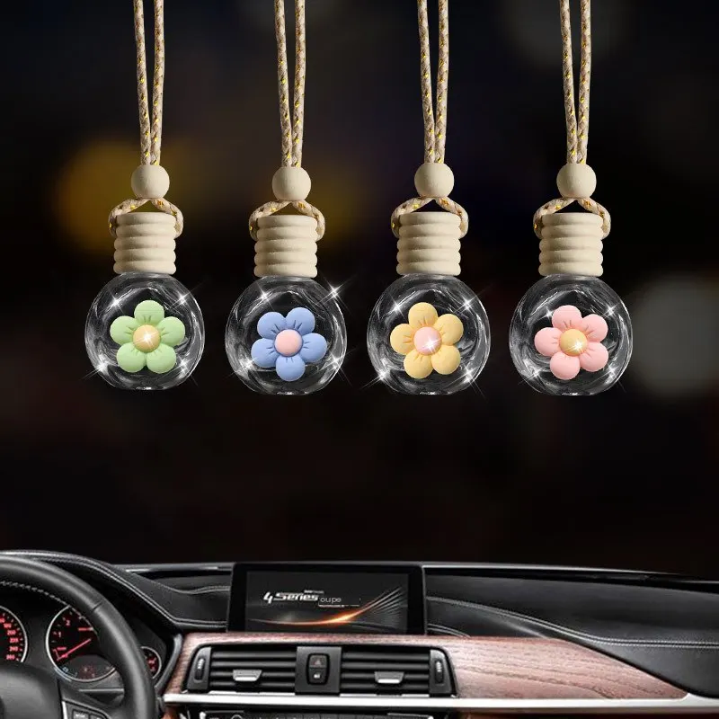Flacon parfumé pour voiture en forme de fleur, flacon vide pour recharge, flacon d'aromathérapie, décoration suspendue pour voiture, accessoire de maison.