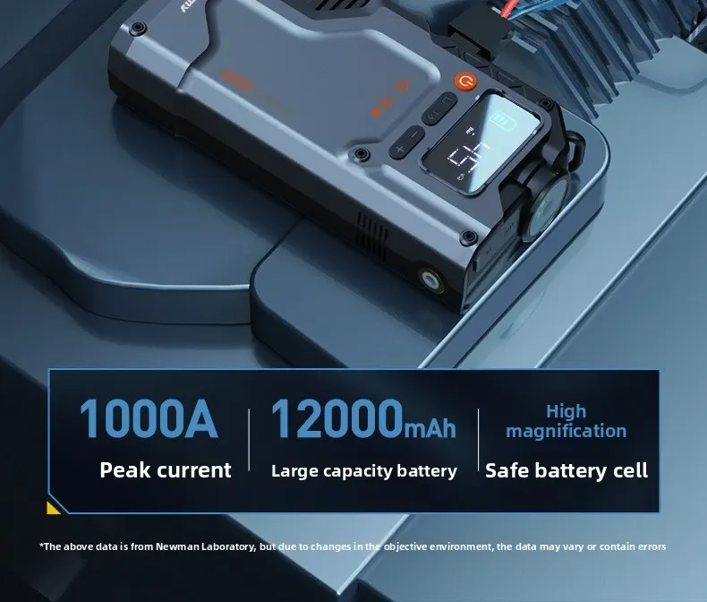 Démarreur portatif avec gonfleur de pneus 1000A crête 12000mAh banque d'alimentation-4