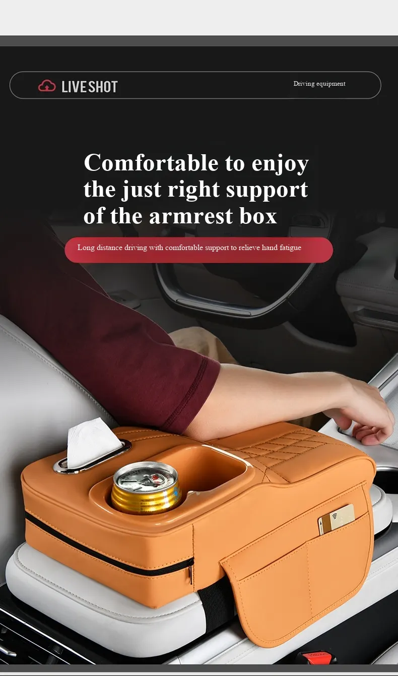 Elevación de apoyabrazos de cuero con patrón Napa de nivel de automóvil de lujo | Extensión de consola central integrada con portavasos multifuncional y almacenamiento-8