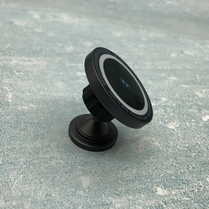 Carregador sense fil circular magnètic per a cotxe de 15W amb llum, suport per a telèfon intel·ligent de càrrega ràpida, compatible amb Apple i Android