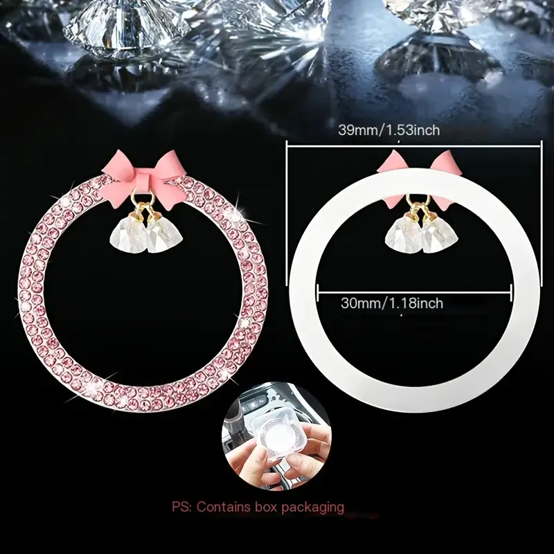Anneau de démarrage automatique pour voiture, décoration intérieure tendance avec nœud papillon en cristal et cloche pendentif, cercle d'allumage pour femme-1