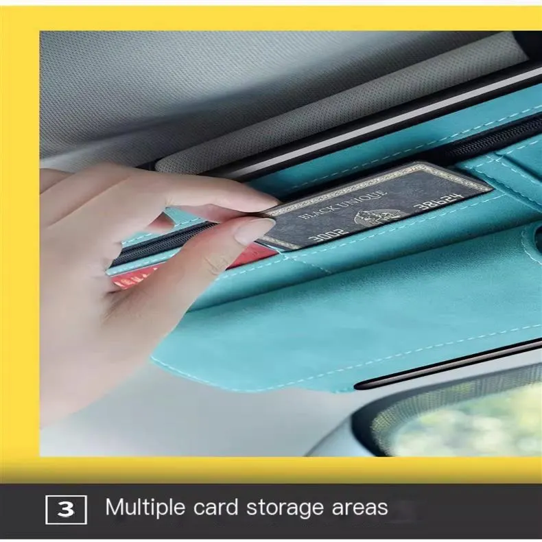 Suport de depozitare pentru parasolar auto, multi-functional, pentru ochelari, carduri, permis de conducere și documente, husă de organizare pentru interiorul mașinii.-7