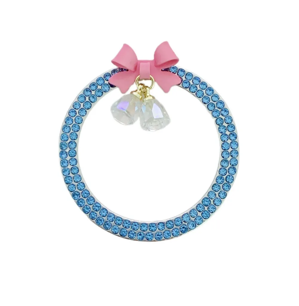 Anneau de démarrage à une touche pour voiture, décoration intérieure tendance avec nœud papillon en strass, pendentif cloche en cristal, cercle d'allumage pour femme.