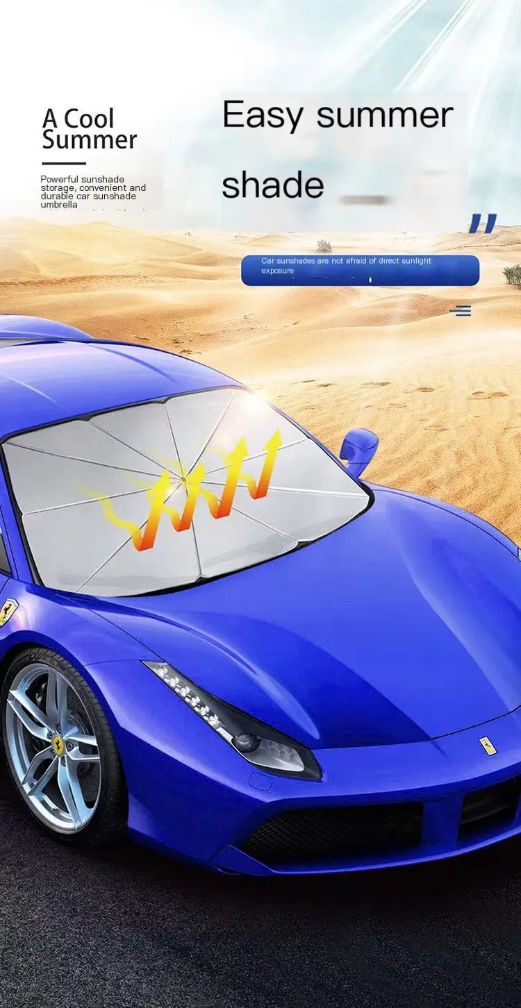 Parapluie pare-soleil pour voiture, isolation thermique et protection solaire pour pare-brise avant, tissu de protection solaire pliable pour voiture, rideau de protection solaire extensible-3