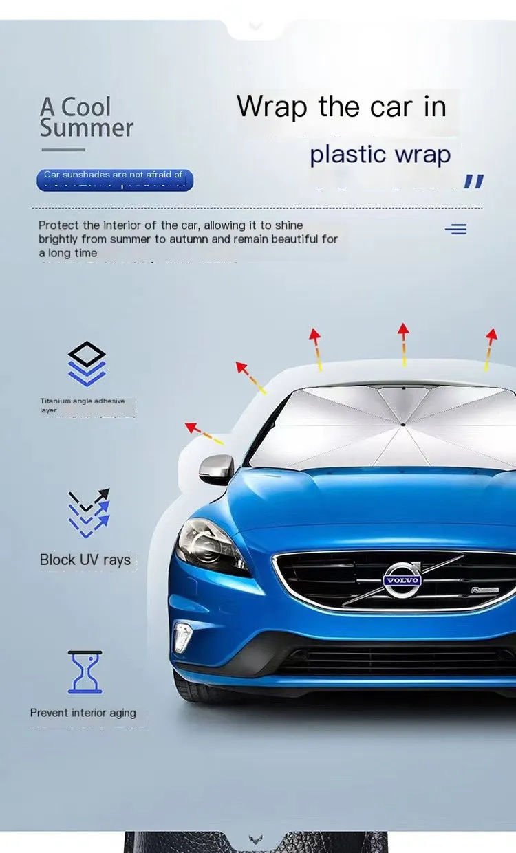 Parapluie pare-soleil pour voiture, isolation thermique et protection solaire pour pare-brise avant, tissu de protection solaire pliable pour voiture, rideau de protection solaire extensible-9