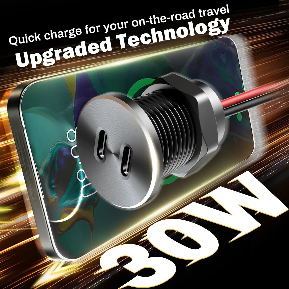 30W Dual Port QC3.0 Schnellladegerät für Auto Aluminiumlegierung USB Typ C Adapter-2