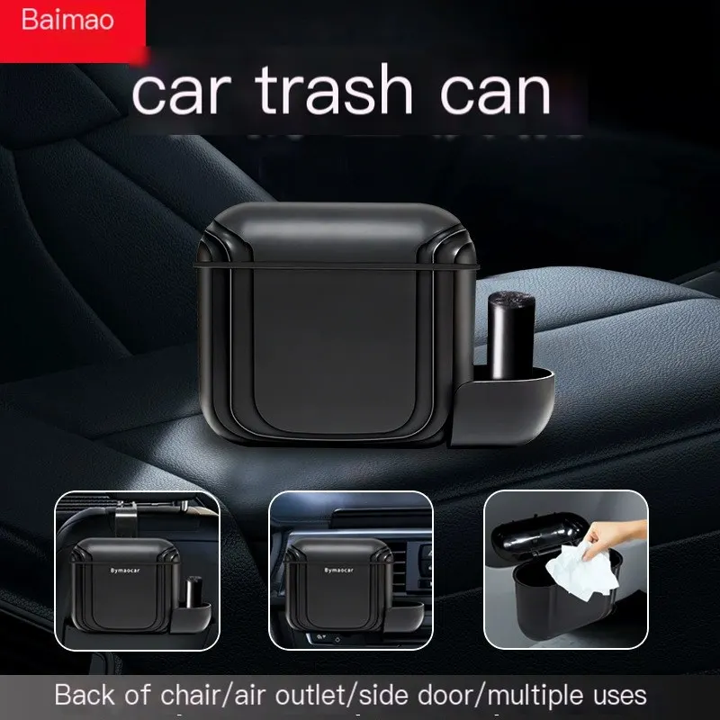 Basurero para auto, con clip para respaldo de asiento, salida de aire, panel lateral, cubo multiuso de material ABS, basurero para automóvil.