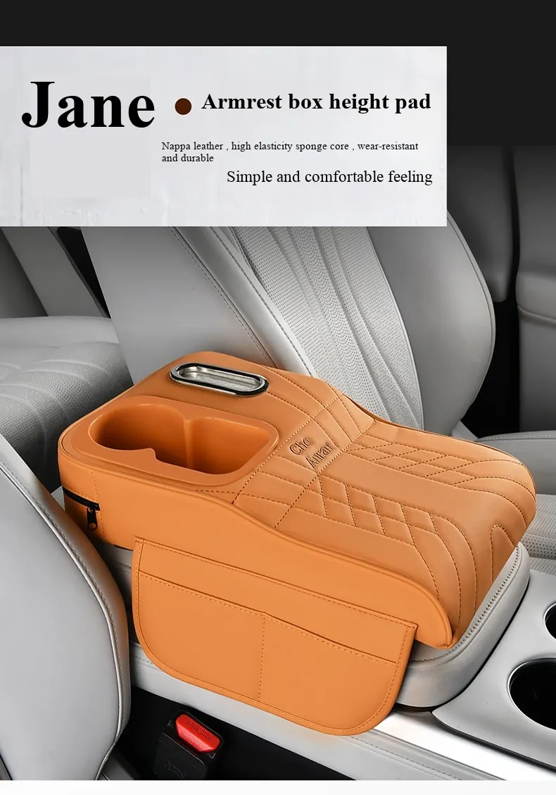 Elevación de apoyabrazos de cuero con patrón Napa de nivel de automóvil de lujo | Extensión de consola central integrada con portavasos multifuncional y almacenamiento-3