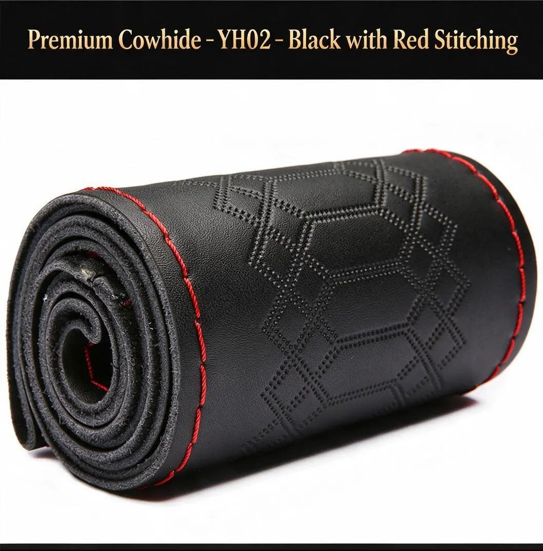 Funda de volant de cuir genuí de 38 cm cosida a mà antilliscant-12