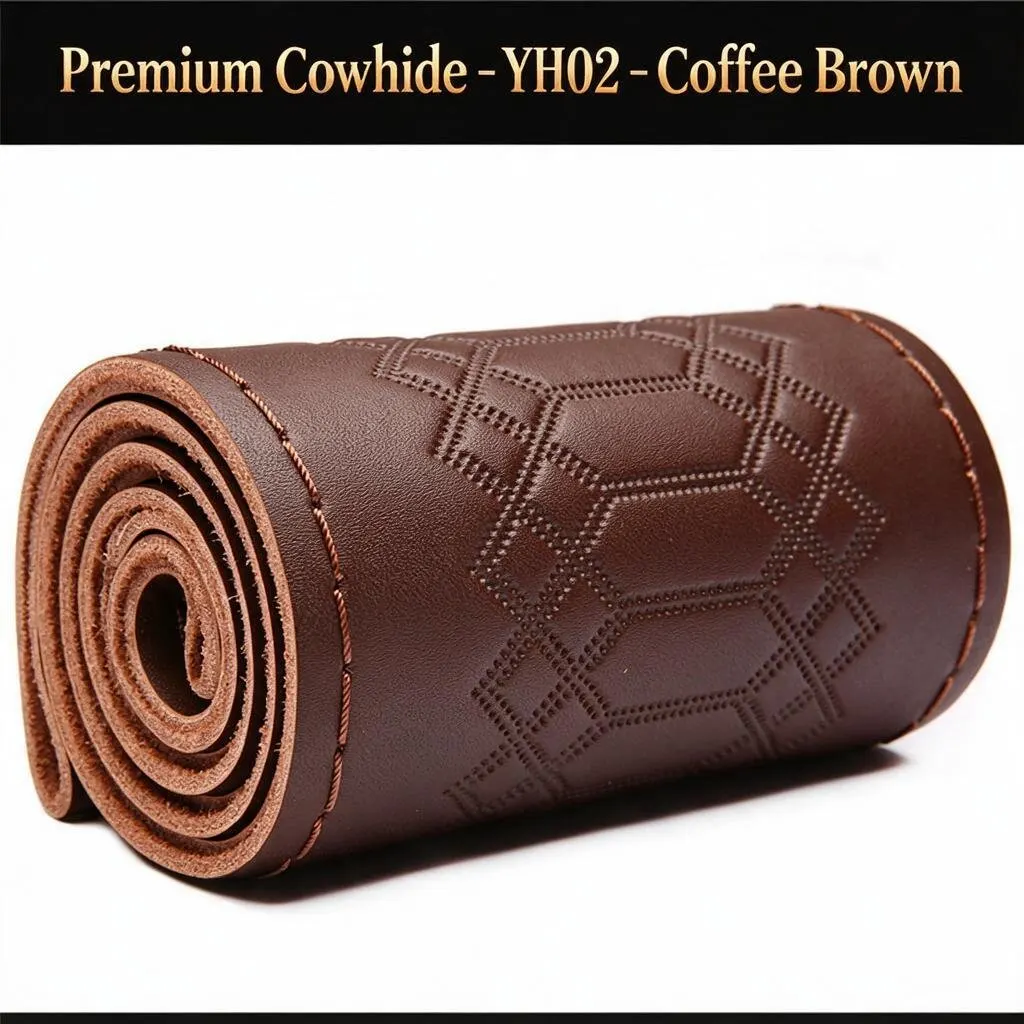 Funda de volant de cuir genuí de 38 cm cosida a mà antilliscant-10