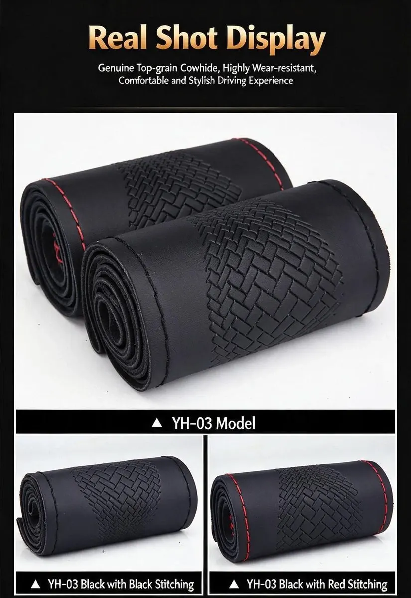 Manibus Sutum Rotae Gubernaculi Integumentum, Primum Stratum Corii Bovis, 38cm Universalis Accommodatio-9