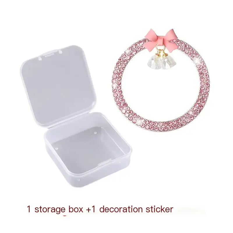 Anneau de démarrage automatique pour voiture, décoration intérieure tendance avec nœud papillon en cristal et cloche pendentif, cercle d'allumage pour femme-3