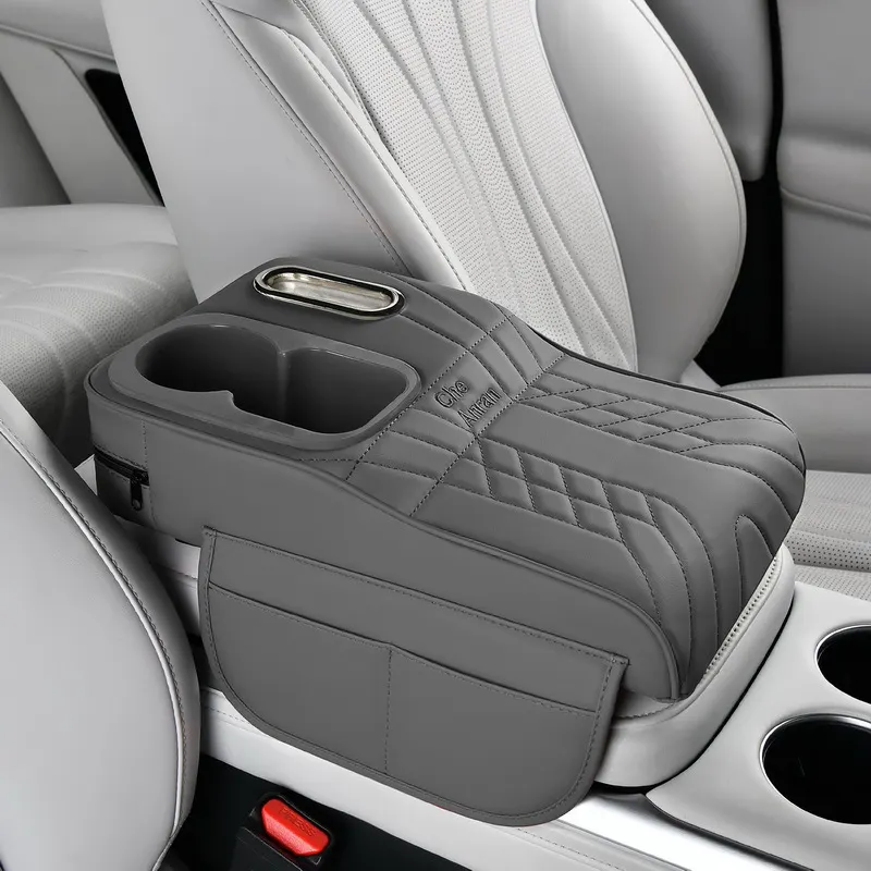 Elevación de apoyabrazos de cuero con patrón Napa de nivel de automóvil de lujo | Extensión de consola central integrada con portavasos multifuncional y almacenamiento