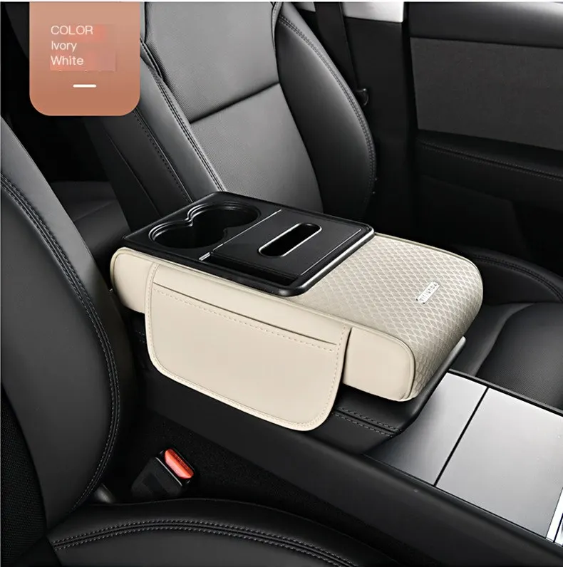 Suport de braț auto transversal, versiune nouă, pernă de înălțare pentru consola centrală, husă multifuncțională pentru mașină, cutie de depozitare pentru șervețele, din piele-21