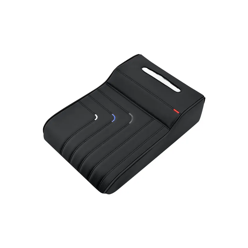 Coussin d'accoudoir de voiture avec boîte à mouchoirs, en cuir antidérapant, compatible avec tous les modèles de véhicules universels, mousse à mémoire de forme respirante pour voiture.