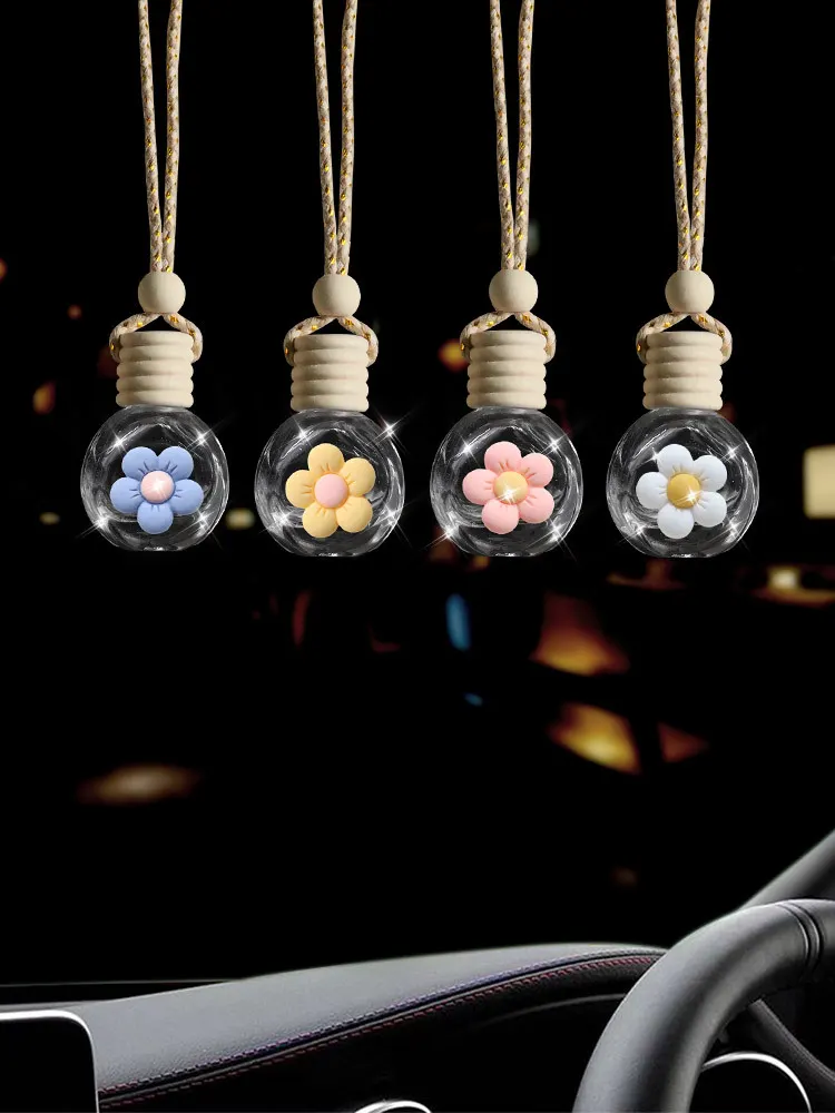 Porte-bonheur parfumé pour voiture en forme de fleur, flacon vide rechargeable pour diffuseur d'arômes, décoration suspendue pour voiture, accessoire de pendentif.-3