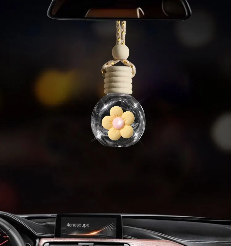 Porte-bonheur parfumé pour voiture en forme de fleur, flacon vide rechargeable pour diffuseur d'arômes, décoration suspendue pour voiture, accessoire de pendentif.-7