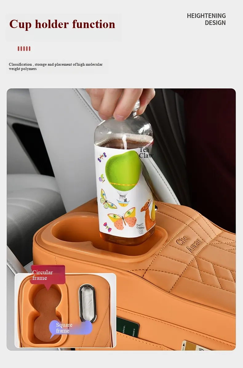 Elevación de apoyabrazos de cuero con patrón Napa de nivel de automóvil de lujo | Extensión de consola central integrada con portavasos multifuncional y almacenamiento-12