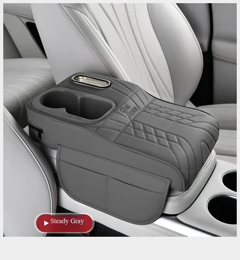 Elevación de apoyabrazos de cuero con patrón Napa de nivel de automóvil de lujo | Extensión de consola central integrada con portavasos multifuncional y almacenamiento-23