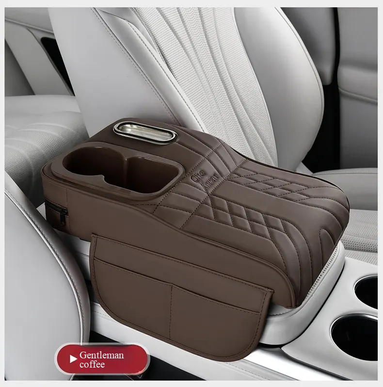 Elevación de apoyabrazos de cuero con patrón Napa de nivel de automóvil de lujo | Extensión de consola central integrada con portavasos multifuncional y almacenamiento-19