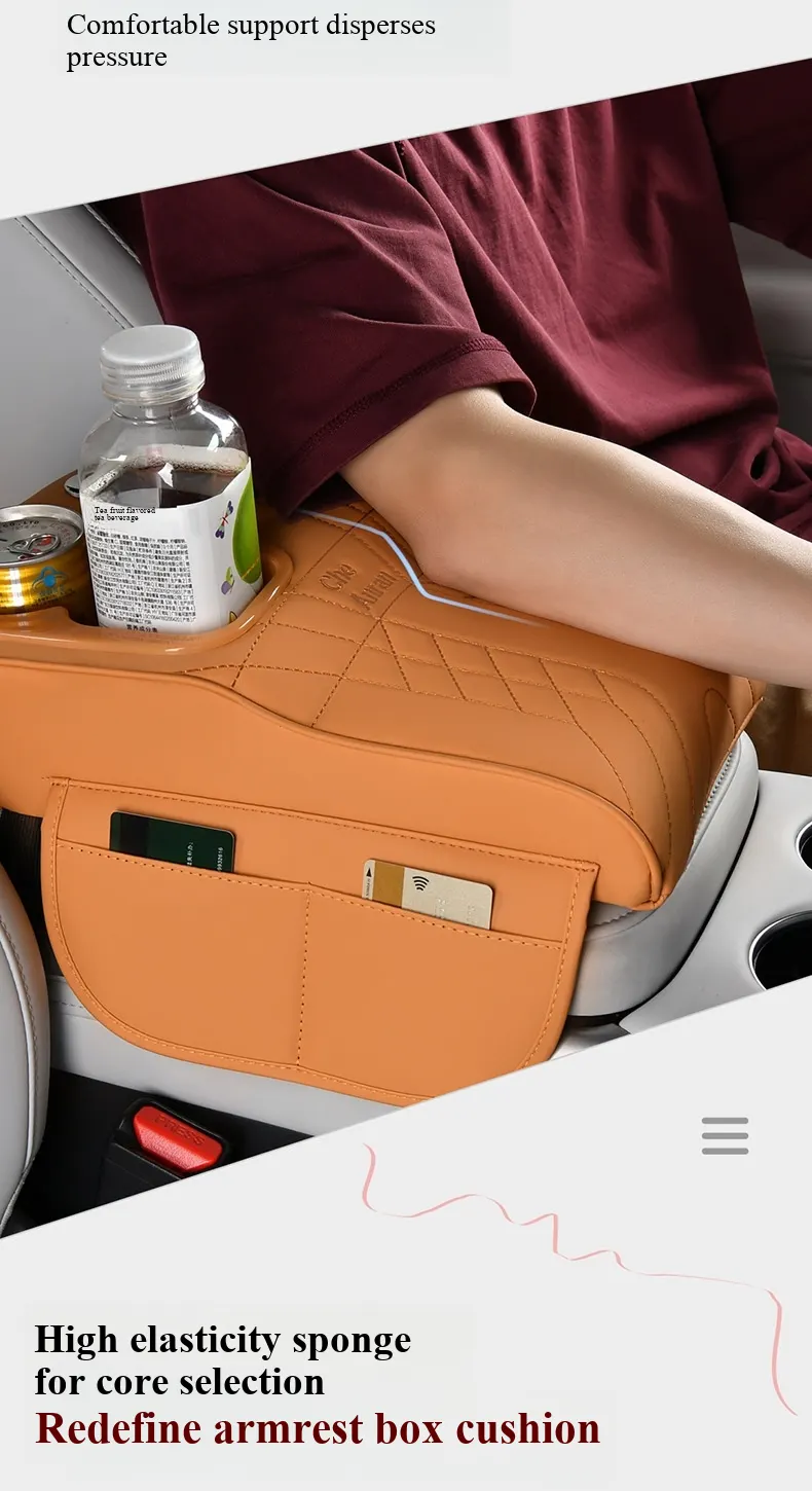 Elevación de apoyabrazos de cuero con patrón Napa de nivel de automóvil de lujo | Extensión de consola central integrada con portavasos multifuncional y almacenamiento-6