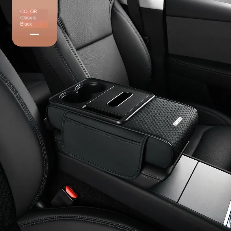 Suport de braț auto transversal, model nou, pernă de înălțare pentru consola centrală, husă multifuncțională pentru mașină, cutie de depozitare pentru șervețele din piele
