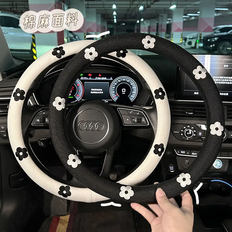 匠心手作棉麻刺绣方向盘套，奢华触感与极致防滑的完美融合