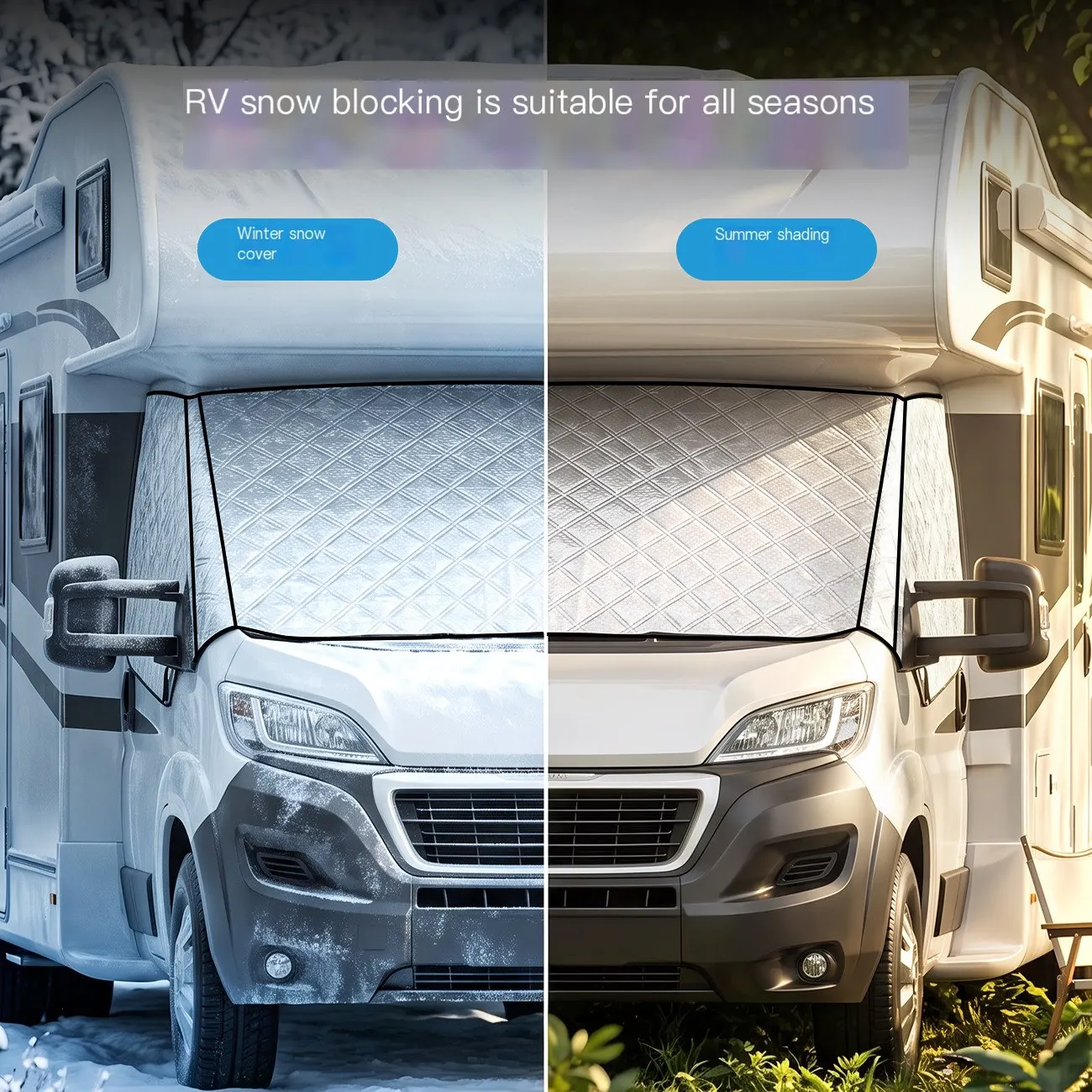 Funda de neu per a autocaravanes i vehicles, protector solar per al parabrisa davanter, coberta anti-calor, parasol per al parabrisa, funda per a vehicle, apta per a totes les estacions.