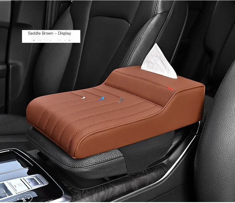 Coussin d'accoudoir de voiture avec boîte à mouchoirs, en cuir antidérapant, compatible avec tous les modèles de véhicules universels, mousse à mémoire de forme respirante pour voiture.
