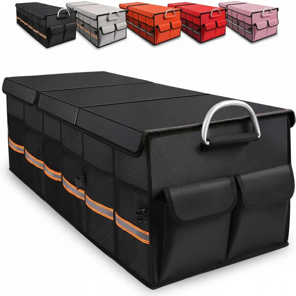 Caja organizadora plegable para baúl de auto, caja de almacenamiento para vehículo, organizador de baúl trasero, producto para Amazon.