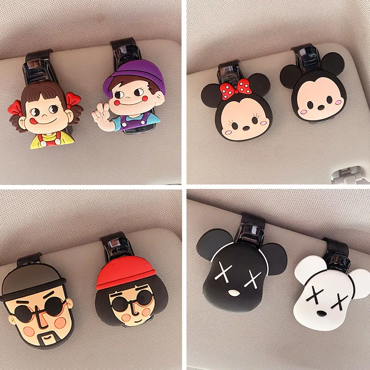 Porte-lunettes de voiture multifonctionnel pour pare-soleil, organisateur de lunettes de soleil, pince à lunettes de voiture, mignon et cartoon, pour lunettes de soleil et montures.