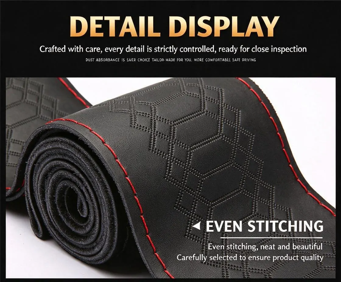 Funda de volant de cuir genuí de 38 cm cosida a mà antilliscant-14