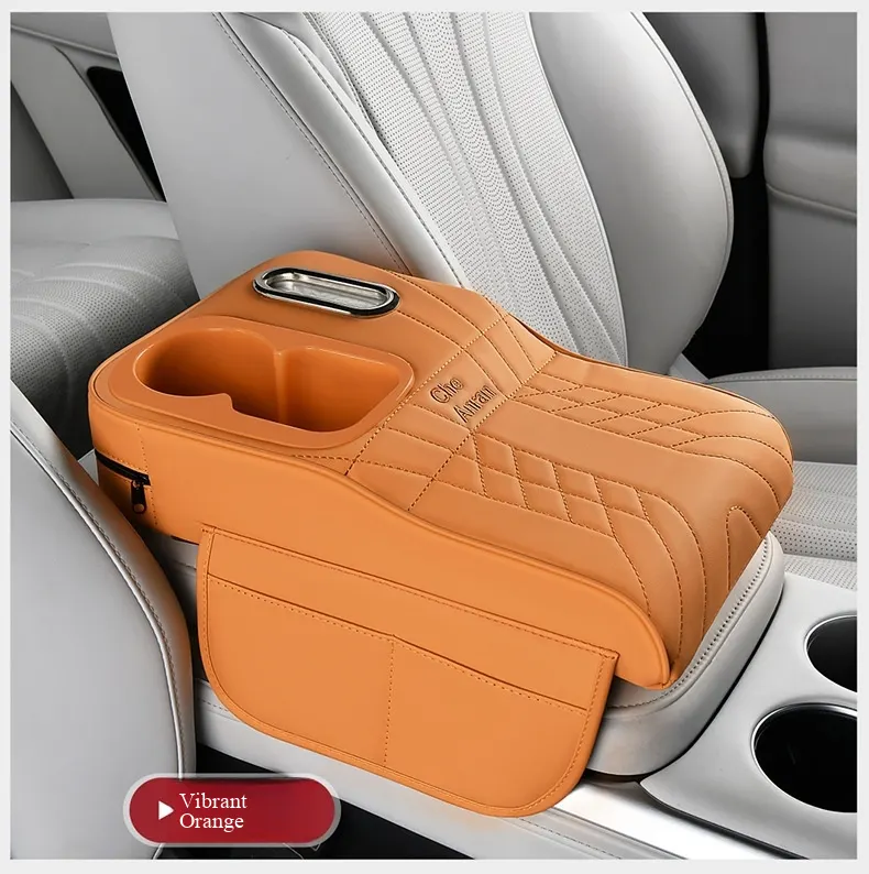 Elevación de apoyabrazos de cuero con patrón Napa de nivel de automóvil de lujo | Extensión de consola central integrada con portavasos multifuncional y almacenamiento-21