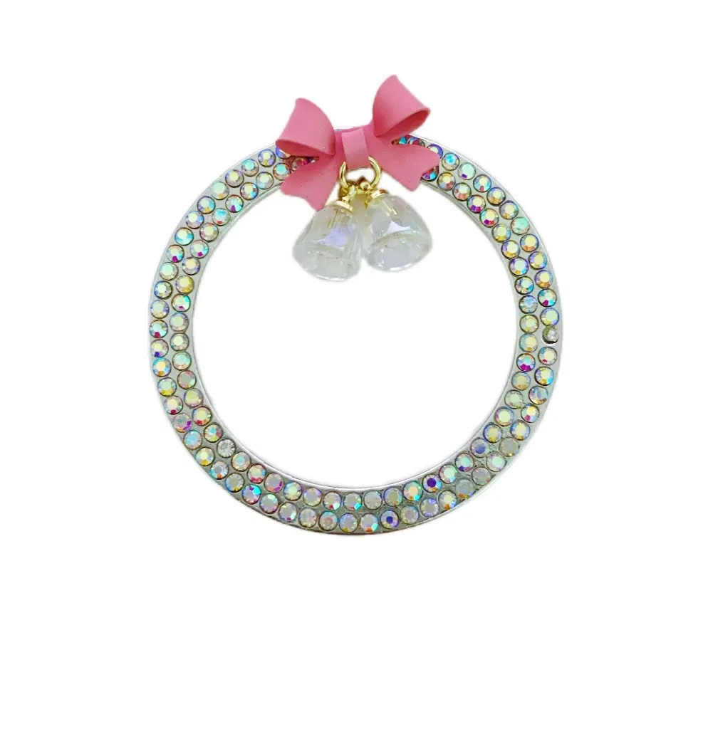 Anneau de démarrage à une touche pour voiture, décoration intérieure tendance avec nœud papillon en strass, pendentif cloche en cristal, cercle d'allumage pour femme.