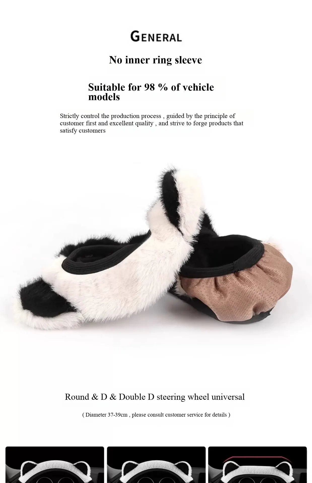 WeiXing Housse de volant auto épaisse en peluche pour automne-hiver, sans anneau intérieur | Design amusant d'oreilles de panda, housse de volant chauffante universelle-8