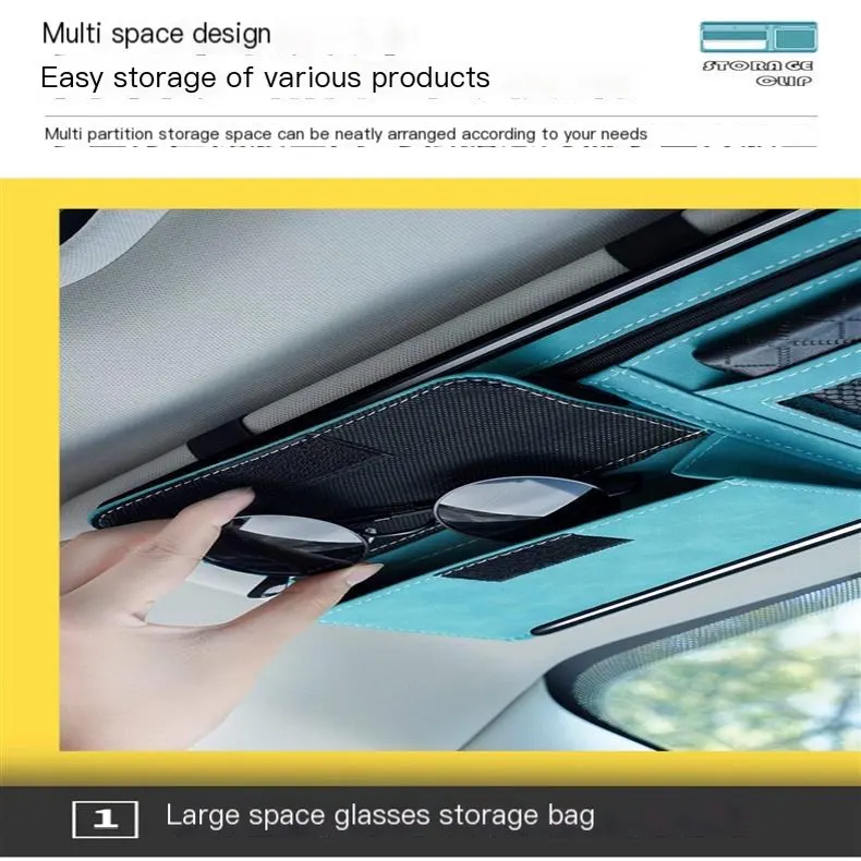 Suport de depozitare pentru parasolar auto, multi-functional, pentru ochelari, carduri, permis de conducere și documente, husă de organizare pentru interiorul mașinii.-5