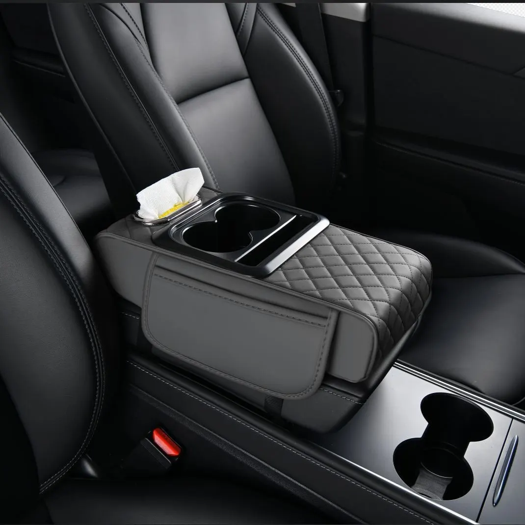 Funda de consola central para automóvil, organizador universal, caja de pañuelos para vehículo, soporte para vasos, elevador multifuncional 4 en 1.