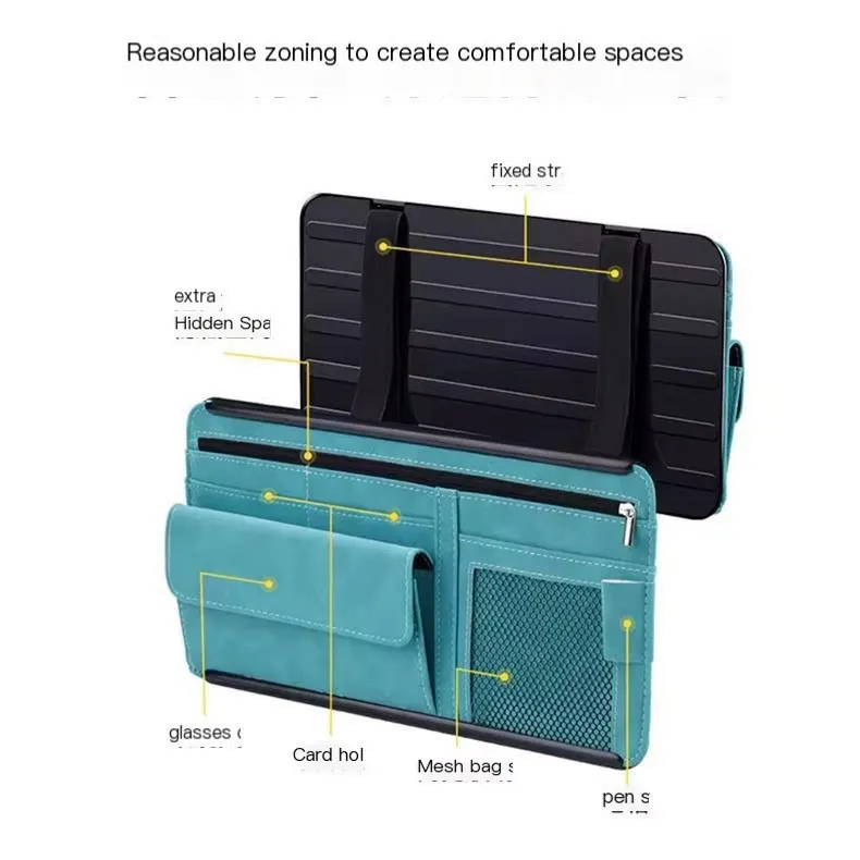 Suport de depozitare pentru parasolar auto, multi-functional, pentru ochelari, carduri, permis de conducere și documente, husă de organizare pentru interiorul mașinii.-10