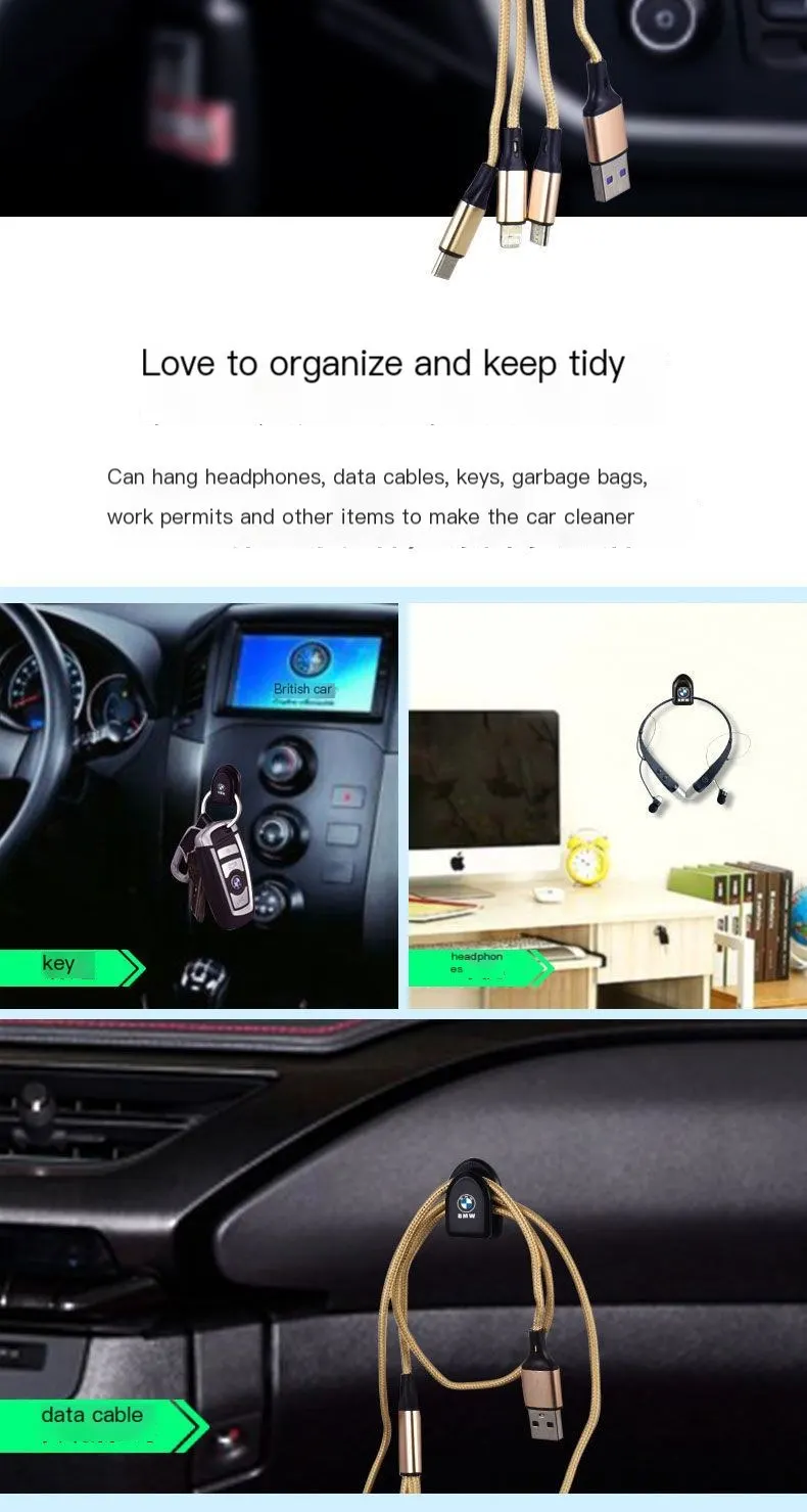Ganxo per a vehicle, ganxo adhesiu per a l'interior del cotxe, ganxo invisible de doble ús per a cotxe familiar, article de multifunció per a emmagatzematge complet.-2
