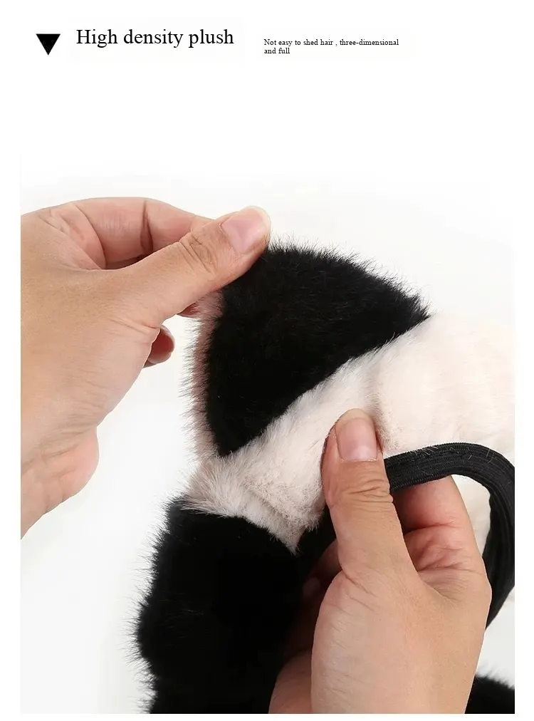 WeiXing Housse de volant auto épaisse en peluche pour automne-hiver, sans anneau intérieur | Design amusant d'oreilles de panda, housse de volant chauffante universelle-6